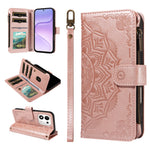 For Honor 600 Smart 5G / X7e Plus 5G Wallet Case 9 Card Slots RFID Blocking Mandala Embossed Leather Flip Cover with Wrist Strap