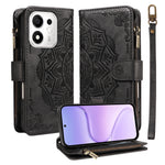 For Honor 600 Smart 5G / X7e Plus 5G Wallet Case 9 Card Slots RFID Blocking Mandala Embossed Leather Flip Cover with Wrist Strap
