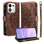 For Honor 600 Smart 5G / X7e Plus 5G Wallet Case 9 Card Slots RFID Blocking Mandala Embossed Leather Flip Cover with Wrist Strap