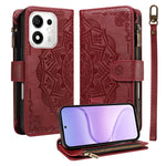 For Honor 600 Smart 5G / X7e Plus 5G Wallet Case 9 Card Slots RFID Blocking Mandala Embossed Leather Flip Cover with Wrist Strap