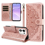 For Honor 600 Smart 5G / X7e Plus 5G Wallet Case Embossed Mandala Pattern PU Leather + TPU Cover with Wrist Strap