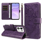 For Honor 600 Smart 5G / X7e Plus 5G Wallet Case Embossed Mandala Pattern PU Leather + TPU Cover with Wrist Strap