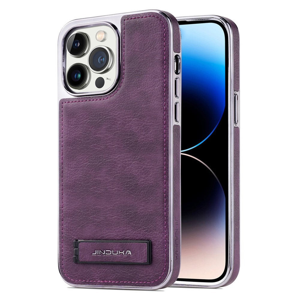 JINDUKA D22 For iPhone 16 Pro Max Case Foldable Kickstand Leather Coated PC TPU Phone Cover