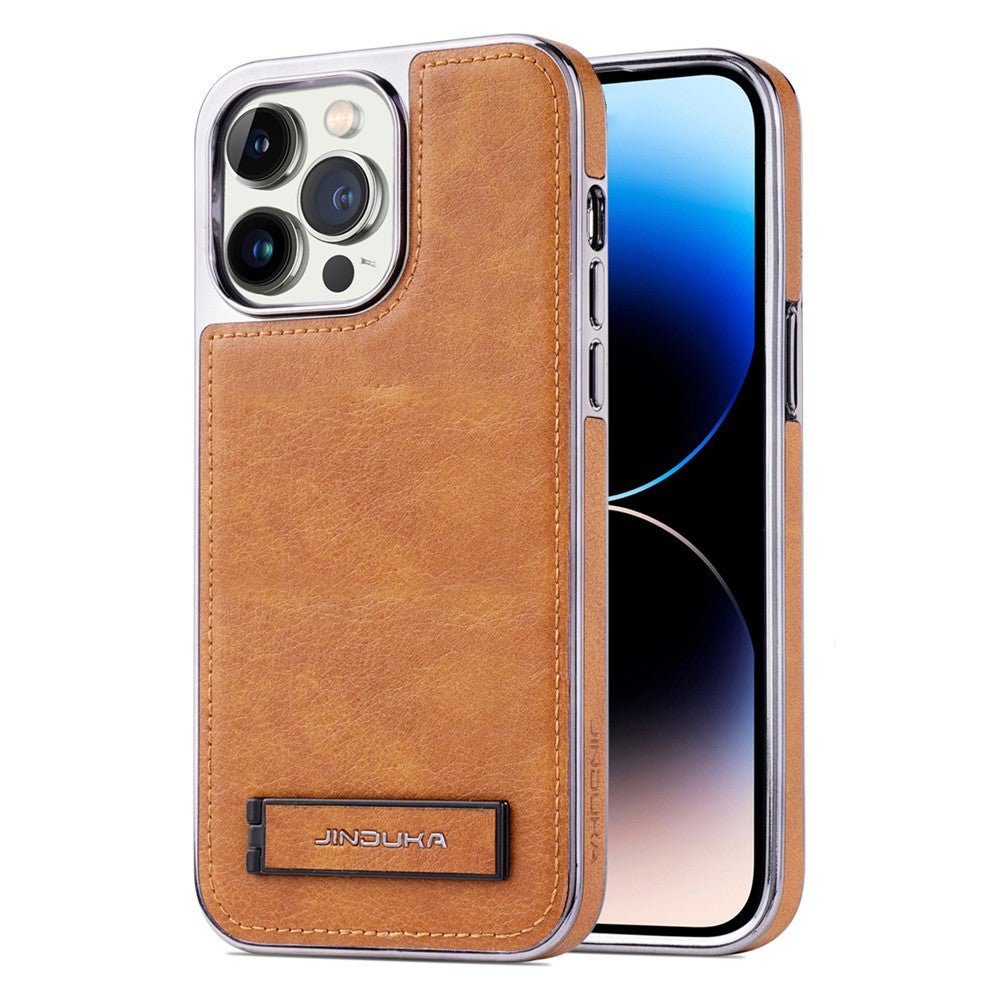 JINDUKA D22 For iPhone 13 Pro Max Case Foldable Kickstand Leather Coated PC TPU Phone Cover