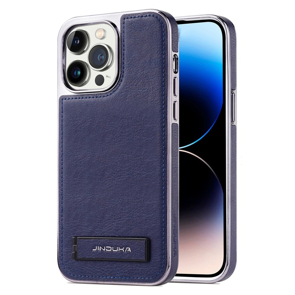 JINDUKA D22 For iPhone 13 Pro Case Foldable Kickstand Leather Coated PC TPU Phone Cover
