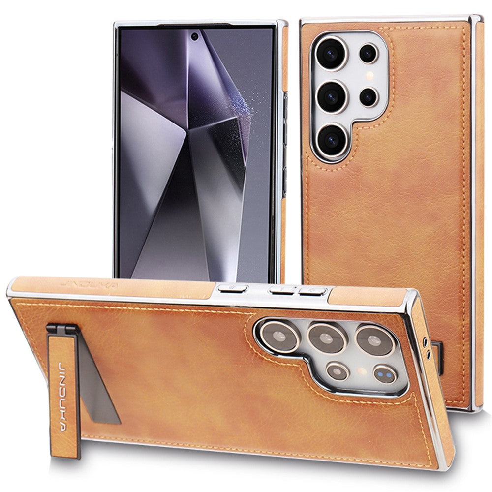 JINDUKA D22 For Samsung Galaxy S25 Ultra Case Foldable Kickstand Leather Coated PC TPU Phone Cover