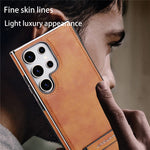 JINDUKA D22 For Samsung Galaxy S25 Ultra Case Foldable Kickstand Leather Coated PC TPU Phone Cover