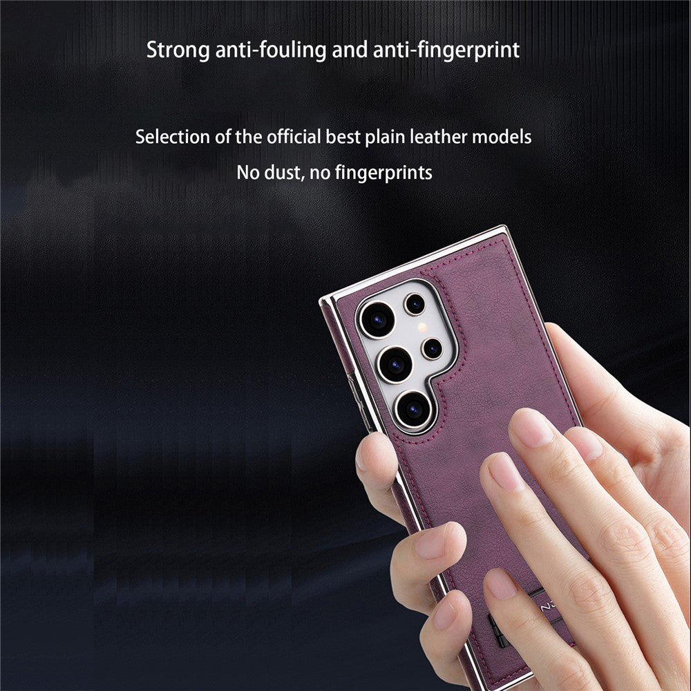 JINDUKA D22 For Samsung Galaxy S25 Ultra Case Foldable Kickstand Leather Coated PC TPU Phone Cover