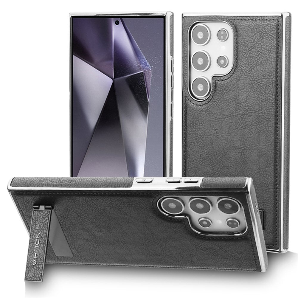 JINDUKA D22 For Samsung Galaxy S25 Ultra Case Foldable Kickstand Leather Coated PC TPU Phone Cover