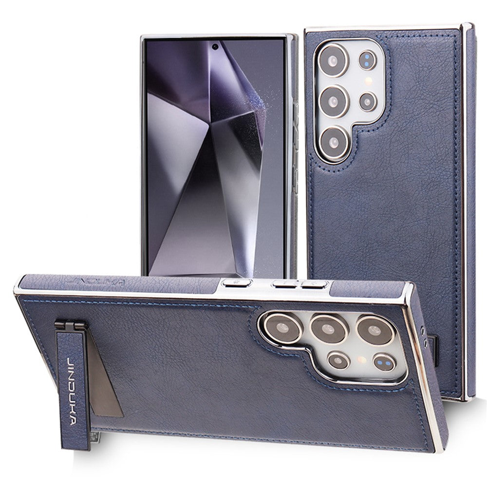 JINDUKA D22 For Samsung Galaxy S25 Ultra Case Foldable Kickstand Leather Coated PC TPU Phone Cover