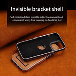 JINDUKA til iPhone 16 Pro Cover med Logoudskæring, Stander og Læderbelagt PC TPU Telefoncover