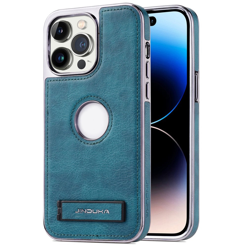 JINDUKA til iPhone 16 Pro Cover med Logoudskæring, Stander og Læderbelagt PC TPU Telefoncover