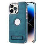 JINDUKA For iPhone 15 Pro Case with Logo Cutout Kickstand Leather Coated PC TPU Phone Cover