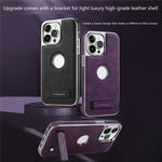 JINDUKA For iPhone 14 Pro Max Case with Logo Cutout Kickstand Leather Coated PC TPU Phone Cover