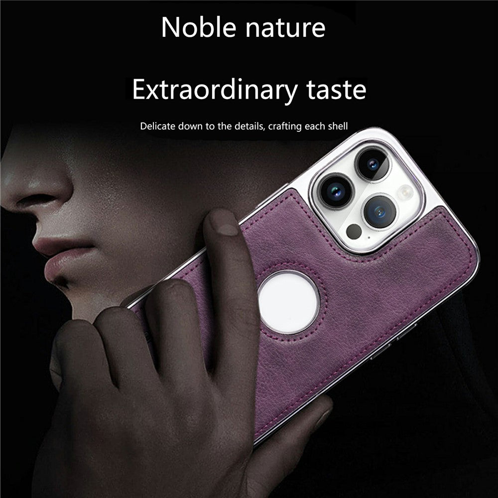 JINDUKA For iPhone 14 Pro Max Case with Logo Cutout Kickstand Leather Coated PC TPU Phone Cover