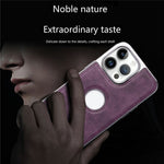 JINDUKA For iPhone 14 Pro Case with Logo Cutout Kickstand Leather Coated PC TPU Phone Cover
