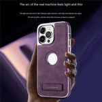 JINDUKA For iPhone 14 Pro Case with Logo Cutout Kickstand Leather Coated PC TPU Phone Cover