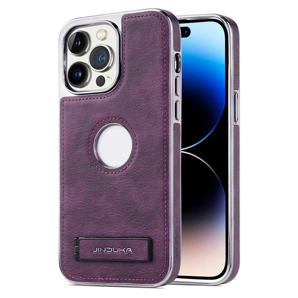 JINDUKA For iPhone 13 Pro Max Case with Logo Cutout Kickstand Leather Coated PC TPU Phone Cover