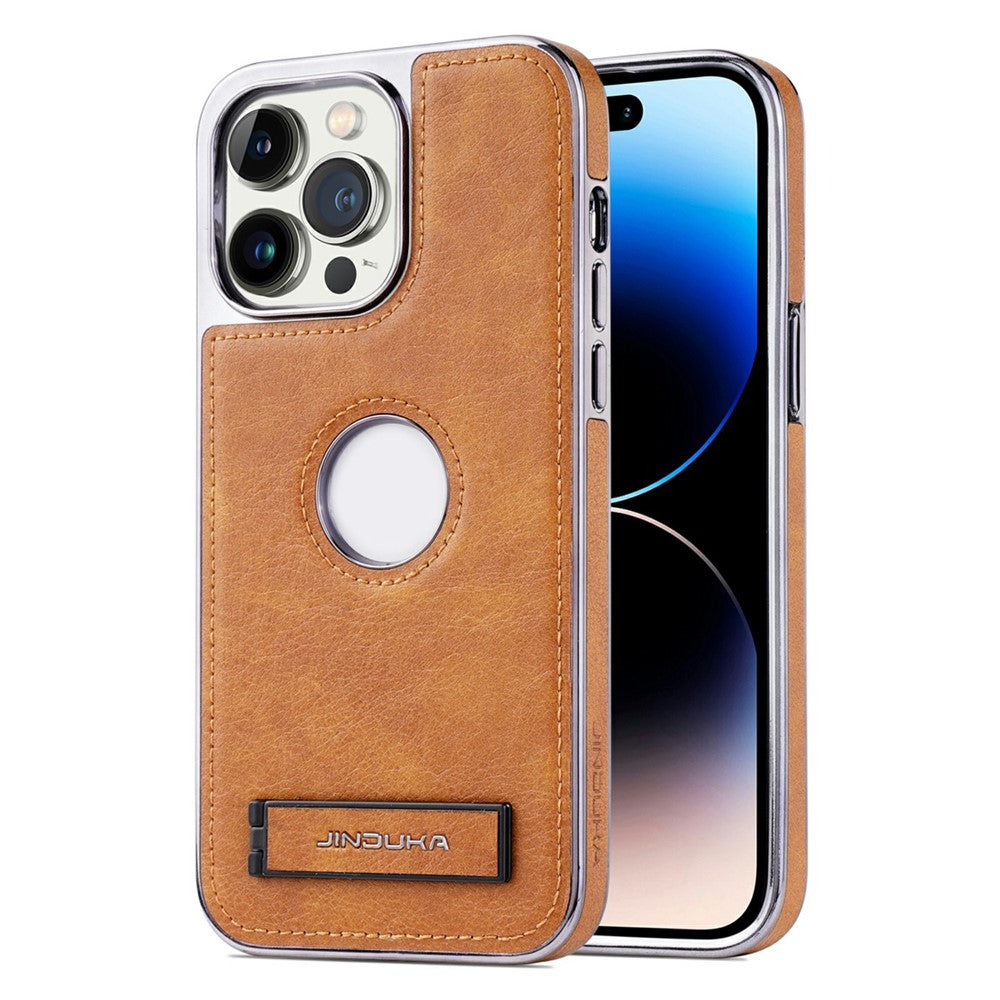 JINDUKA For iPhone 13 Pro Max Case with Logo Cutout Kickstand Leather Coated PC TPU Phone Cover
