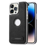 JINDUKA For iPhone 13 Pro Max Case with Logo Cutout Kickstand Leather Coated PC TPU Phone Cover