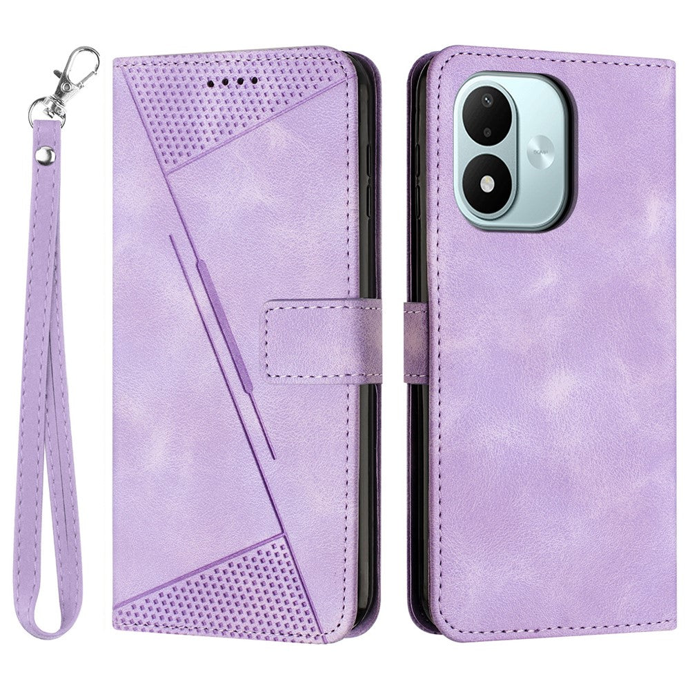 For Xiaomi Redmi Note 17 4G (Global) / Note 17 5G (Global) / Note 17 (India / China) 5G Leather Case Imprinted Triangle Phone Cover with Hand Strap