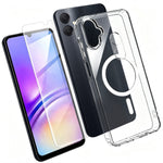 For Samsung Galaxy A05 4G Magnetic Case TPU + PC Clear Phone Cover with High Aluminium-silicon Glass Screen Protector + Tempered Glass Lens Protector
