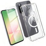 For Samsung Galaxy A56 5G Magnetic Case TPU + PC Clear Phone Cover with High Aluminium-silicon Glass Screen Protector + Tempered Glass Lens Protector