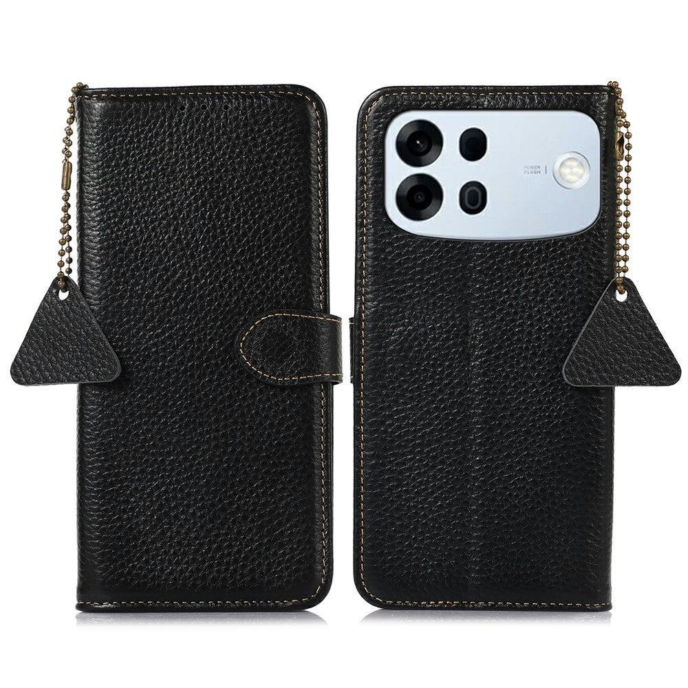 For Oppo A7 Pro Max 5G Case RFID Blocking Genuine Cow Leather Phone Cover Litchi Texture