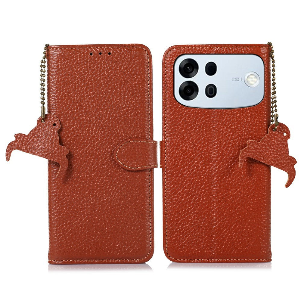 For Oppo A7 Pro Max 5G Case RFID Blocking Genuine Cow Leather Phone Cover Litchi Texture