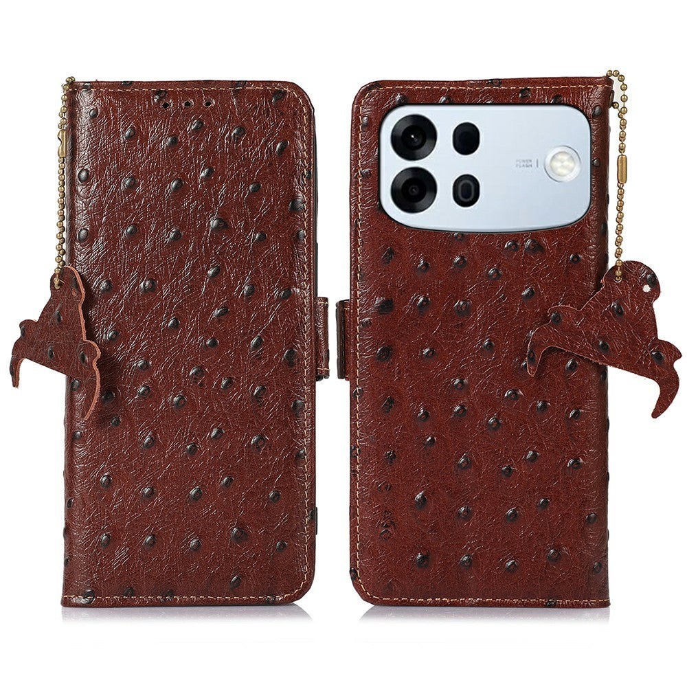 For Oppo A7 Pro Max 5G Case RFID Blocking Genuine Cow Leather Phone Case Ostrich Texture