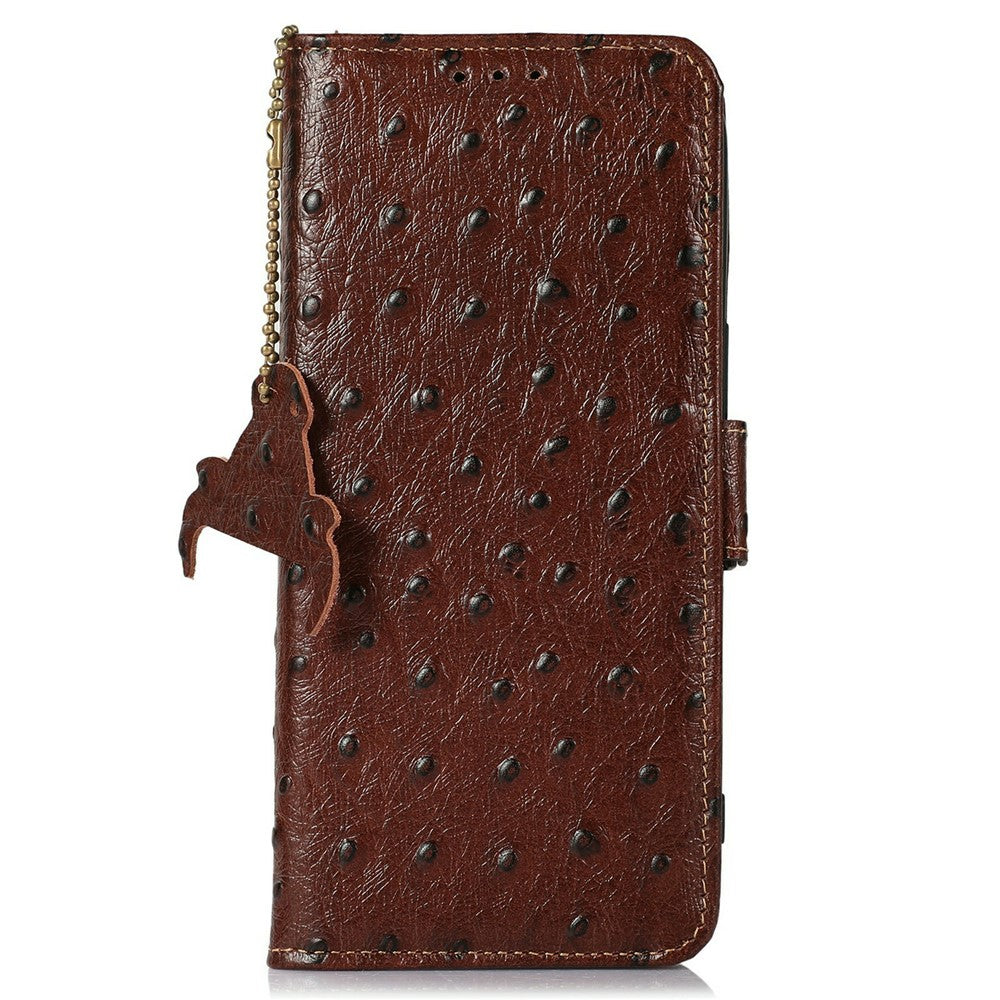 For Oppo A7 Pro Max 5G Case RFID Blocking Genuine Cow Leather Phone Case Ostrich Texture