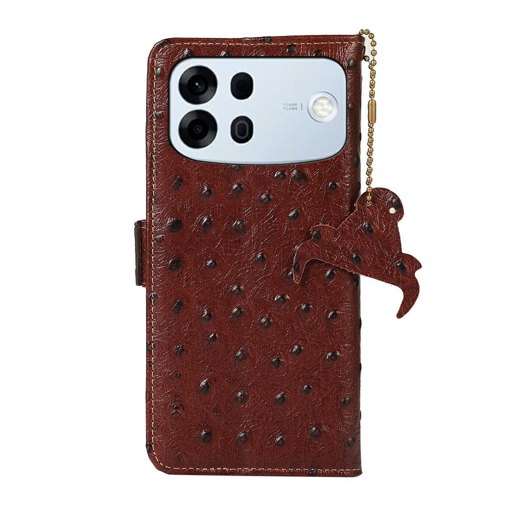 For Oppo A7 Pro Max 5G Case RFID Blocking Genuine Cow Leather Phone Case Ostrich Texture