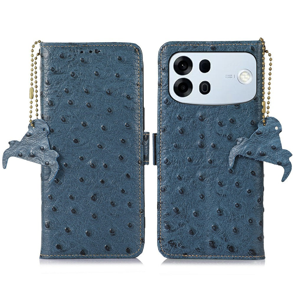 For Oppo A7 Pro Max 5G Case RFID Blocking Genuine Cow Leather Phone Case Ostrich Texture