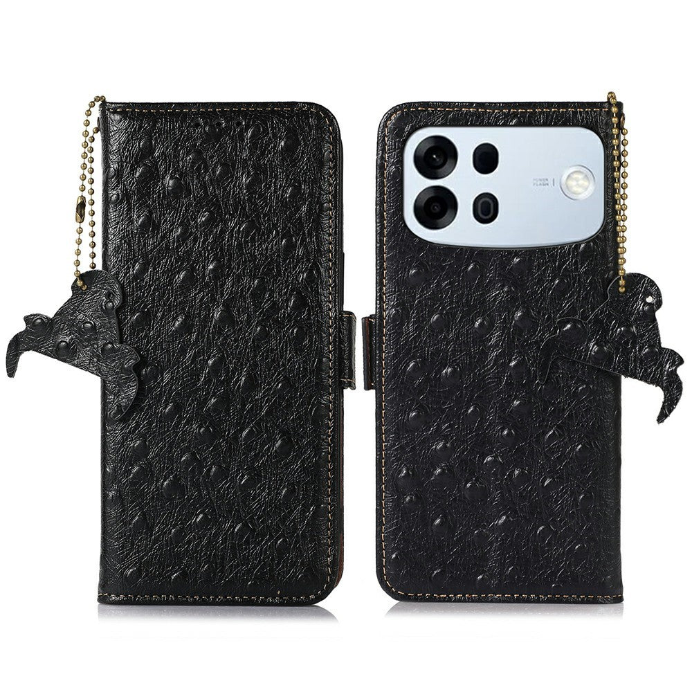 For Oppo A7 Pro Max 5G Case RFID Blocking Genuine Cow Leather Phone Case Ostrich Texture