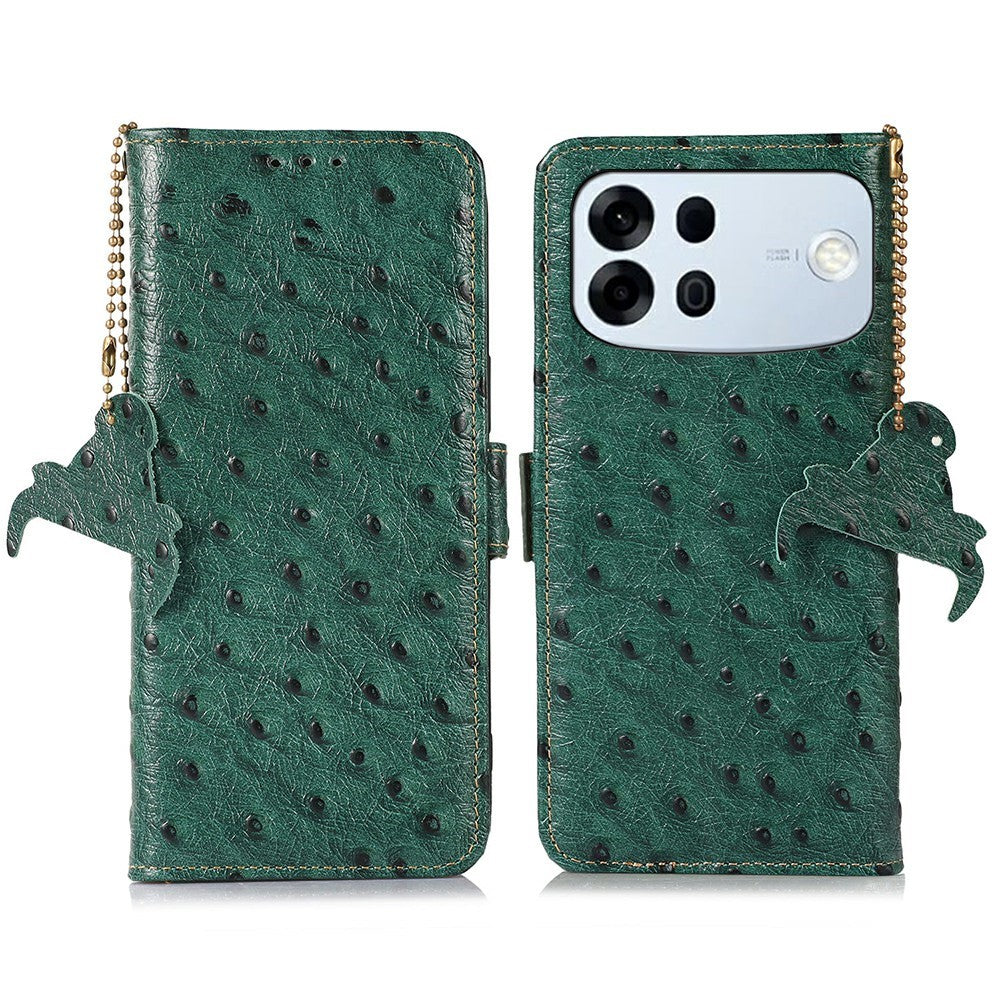 For Oppo A7 Pro Max 5G Case RFID Blocking Genuine Cow Leather Phone Case Ostrich Texture