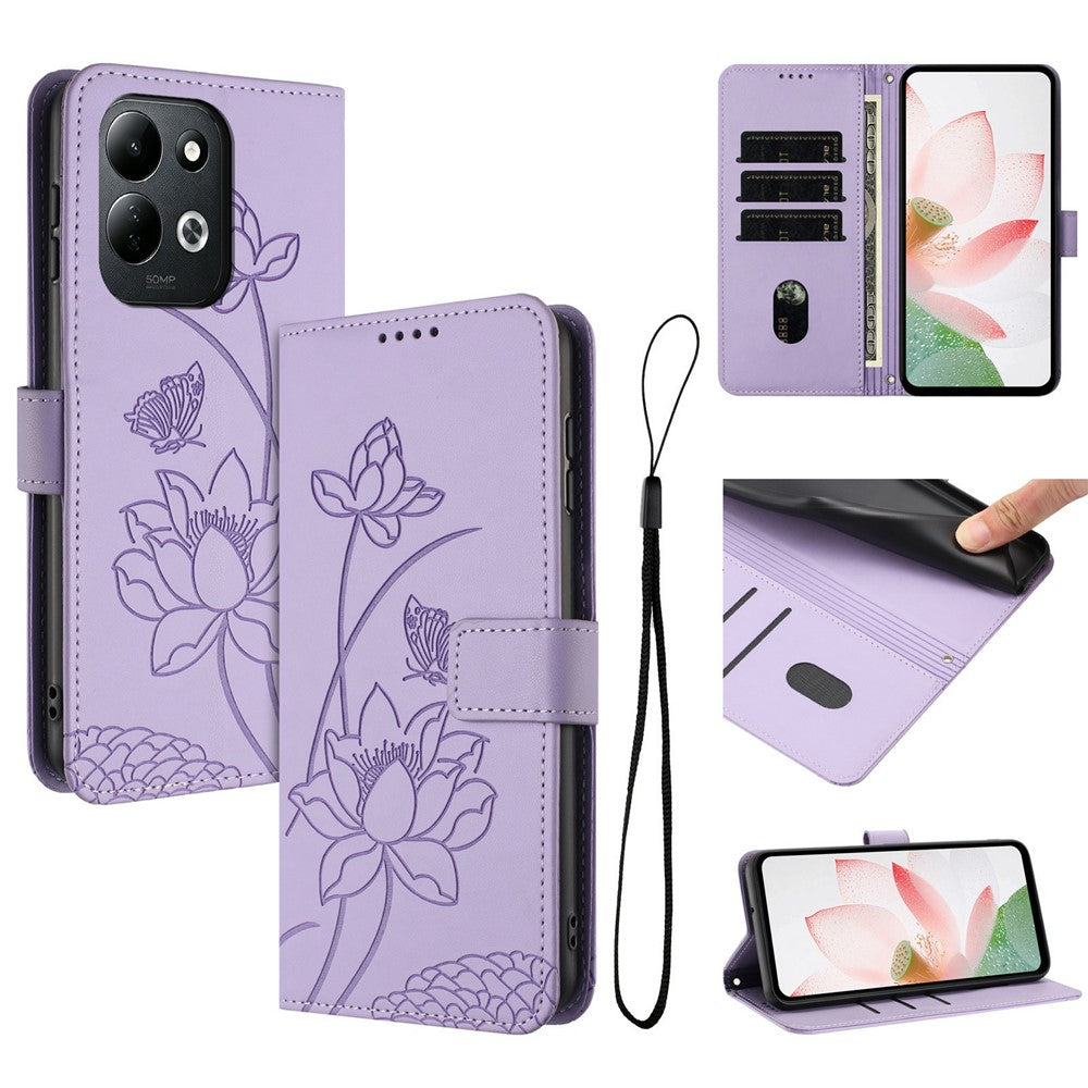 For Xiaomi Redmi 17 4G / 17 5G Case Wallet Stand Lotus Imprint Leather Phone Cover with Wrist Strap