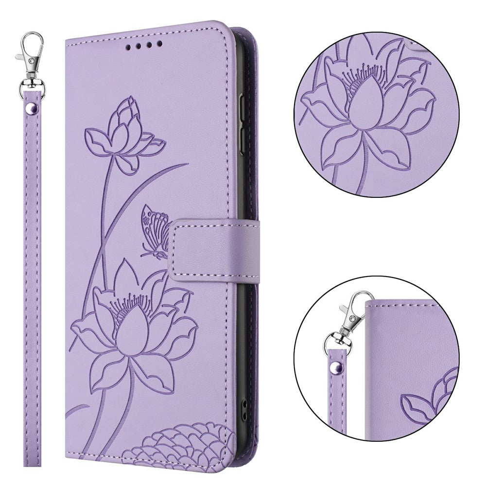 For Xiaomi Redmi 17 4G / 17 5G Case Wallet Stand Lotus Imprint Leather Phone Cover with Wrist Strap