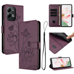 For Xiaomi Redmi 17 4G / 17 5G Case Wallet Stand Lotus Imprint Leather Phone Cover with Wrist Strap