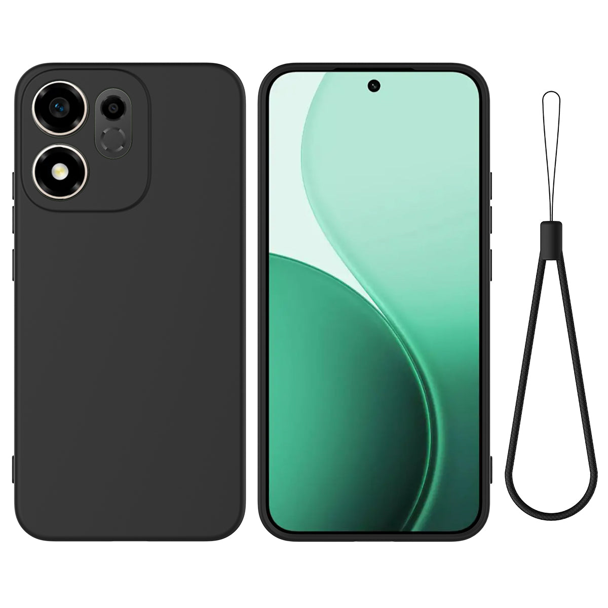 For Honor X7e Plus 5G / Honor 600 Smart 5G Liquid Silicone Case Phone Back Cover with Hand Strap