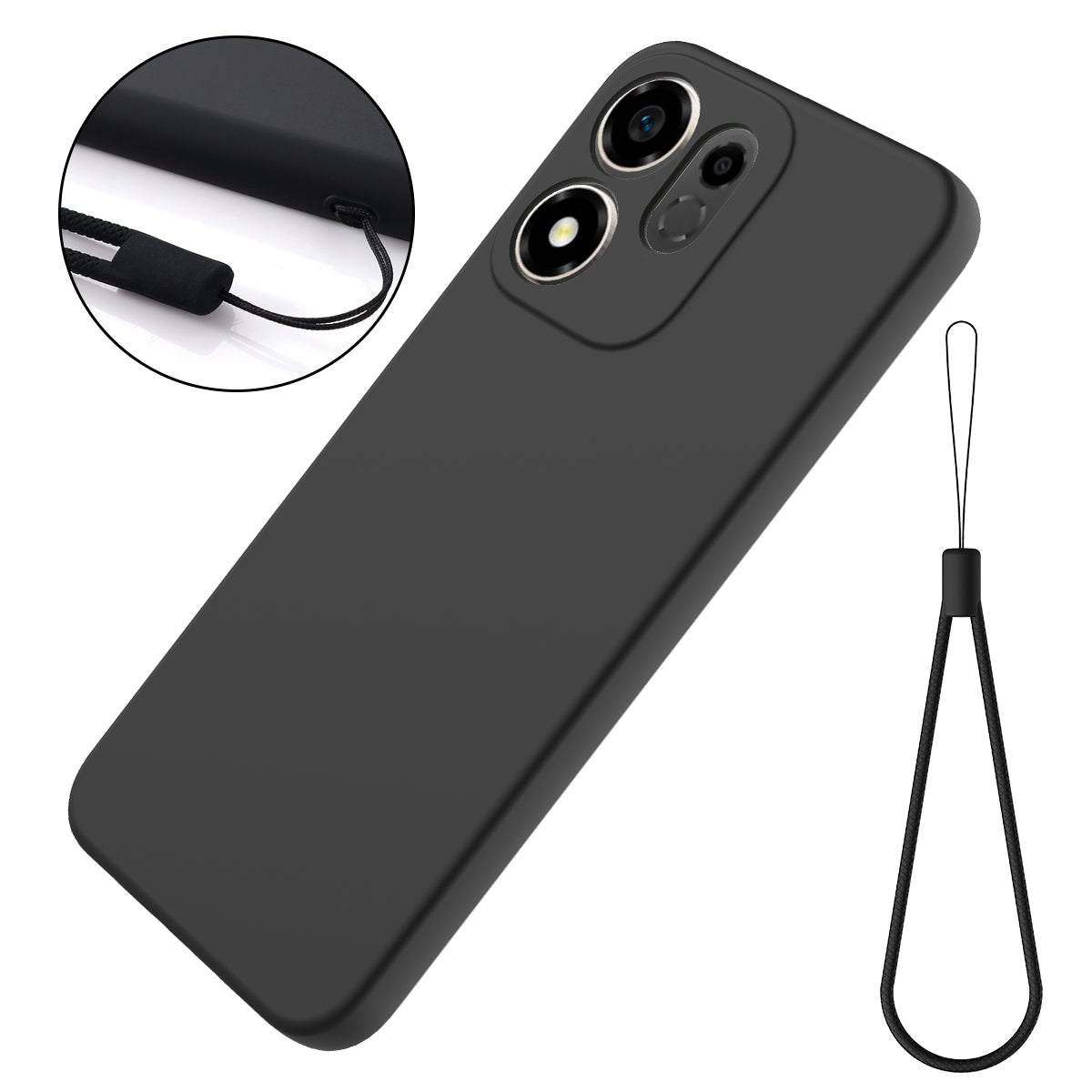 For Honor X7e Plus 5G / Honor 600 Smart 5G Liquid Silicone Case Phone Back Cover with Hand Strap