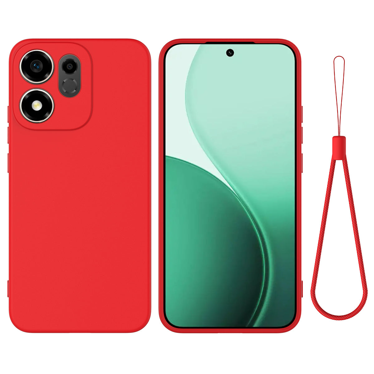 For Honor X7e Plus 5G / Honor 600 Smart 5G Liquid Silicone Case Phone Back Cover with Hand Strap