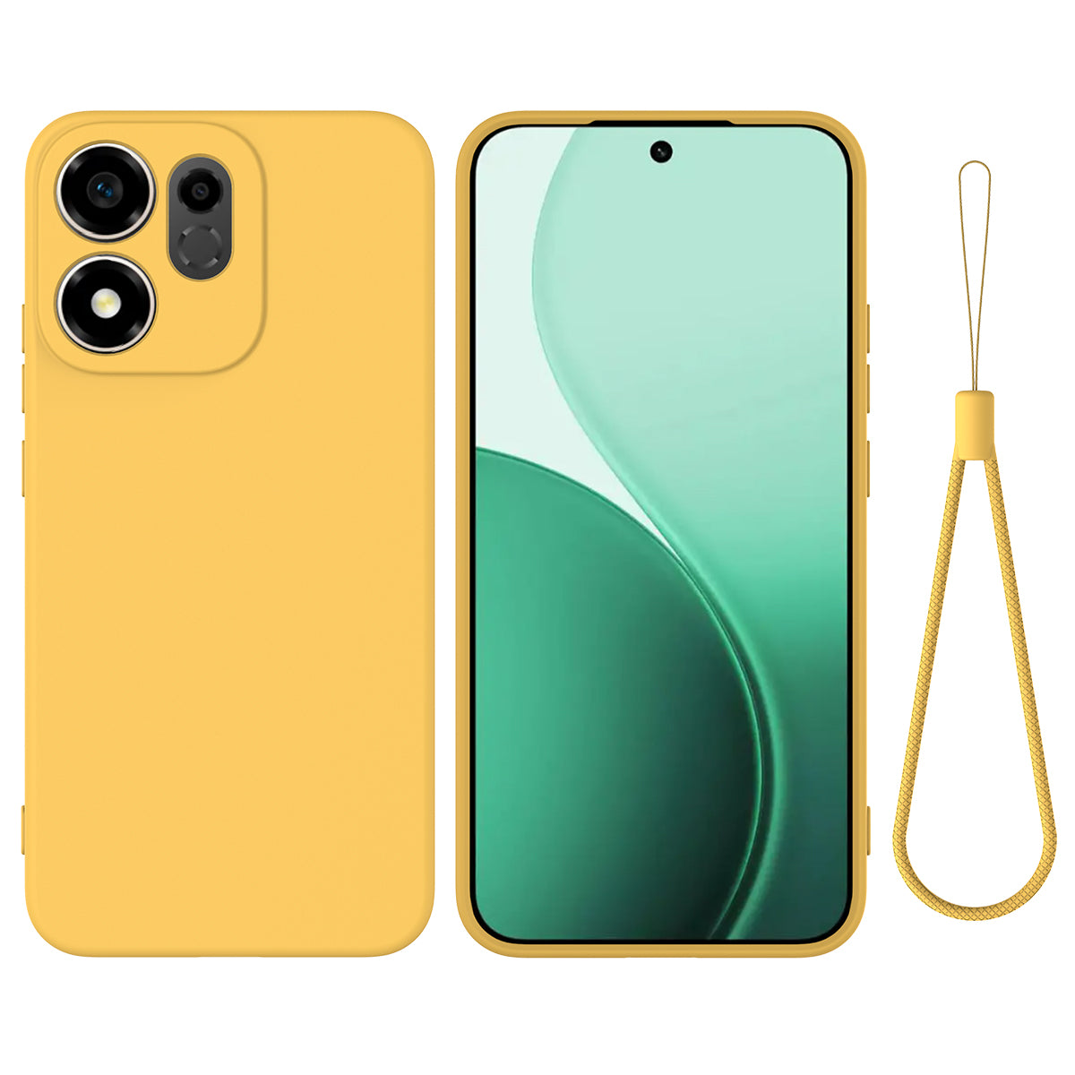 For Honor X7e Plus 5G / Honor 600 Smart 5G Liquid Silicone Case Phone Back Cover with Hand Strap
