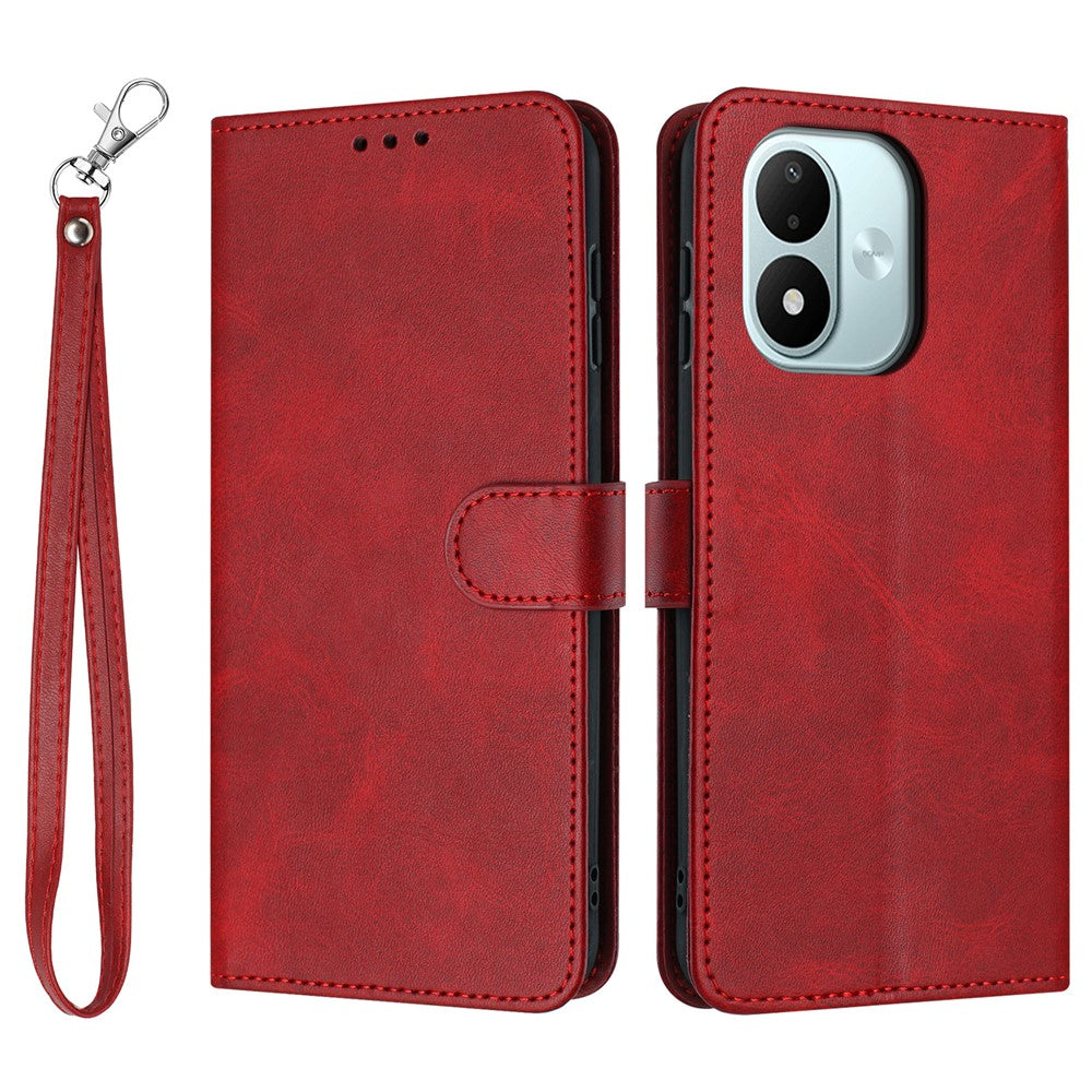 Xiaomi Redmi Note 17 4G (Global) / Note 17 5G (Global) / Note 17 (Indien/Kina) 5G Plånboksfodral Flip Stand Kalvstruktur PU-läder mobilskal med rem