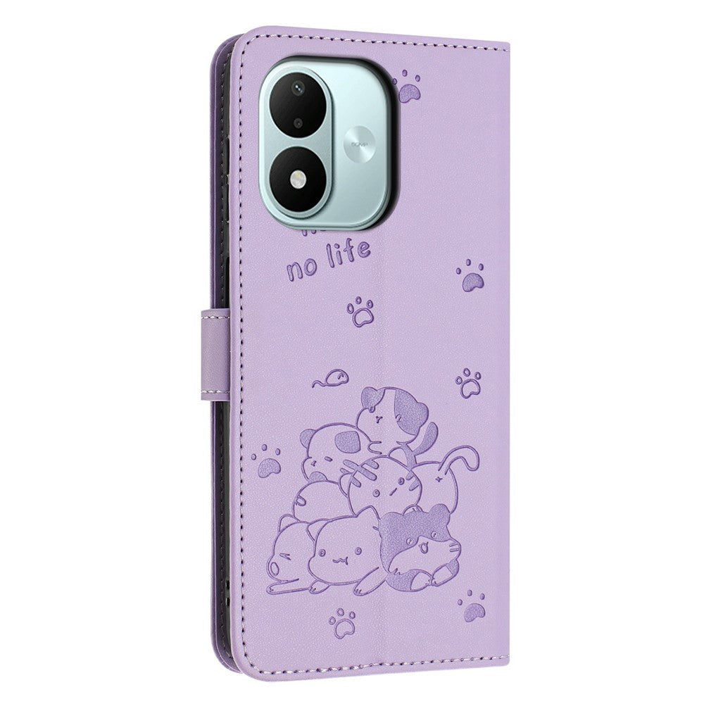 For Xiaomi Redmi Note 17 4G (Global) / Note 17 5G (Global) / Note 17 (India / China) 5G  Wallet Case Cats Imprint Leather Phone Cover with Strap