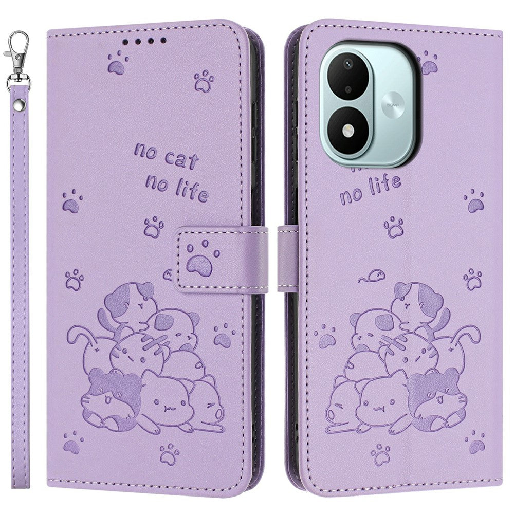 For Xiaomi Redmi Note 17 4G (Global) / Note 17 5G (Global) / Note 17 (India / China) 5G  Wallet Case Cats Imprint Leather Phone Cover with Strap