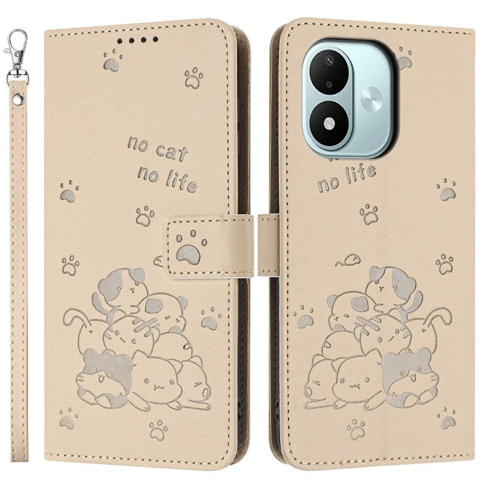 For Xiaomi Redmi Note 17 4G (Global) / Note 17 5G (Global) / Note 17 (India / China) 5G  Wallet Case Cats Imprint Leather Phone Cover with Strap