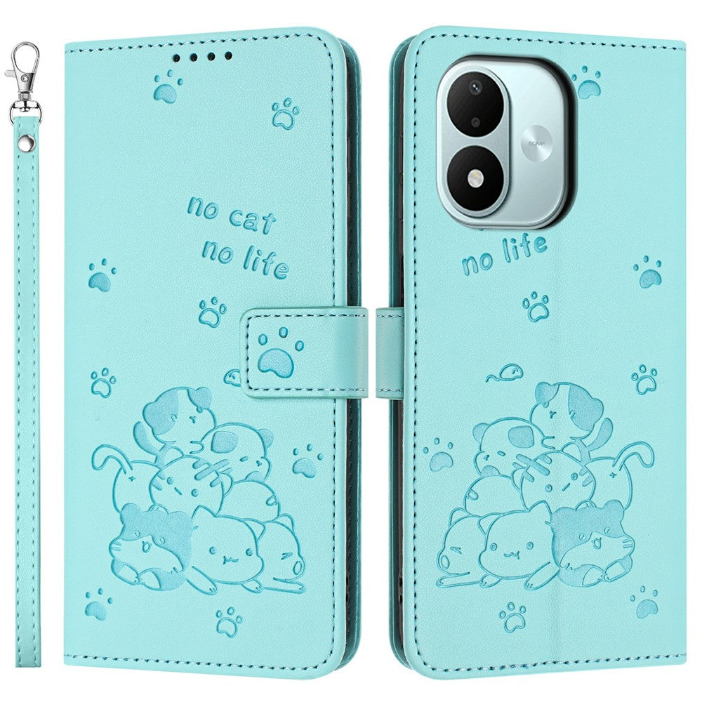 For Xiaomi Redmi Note 17 4G (Global) / Note 17 5G (Global) / Note 17 (India / China) 5G  Wallet Case Cats Imprint Leather Phone Cover with Strap