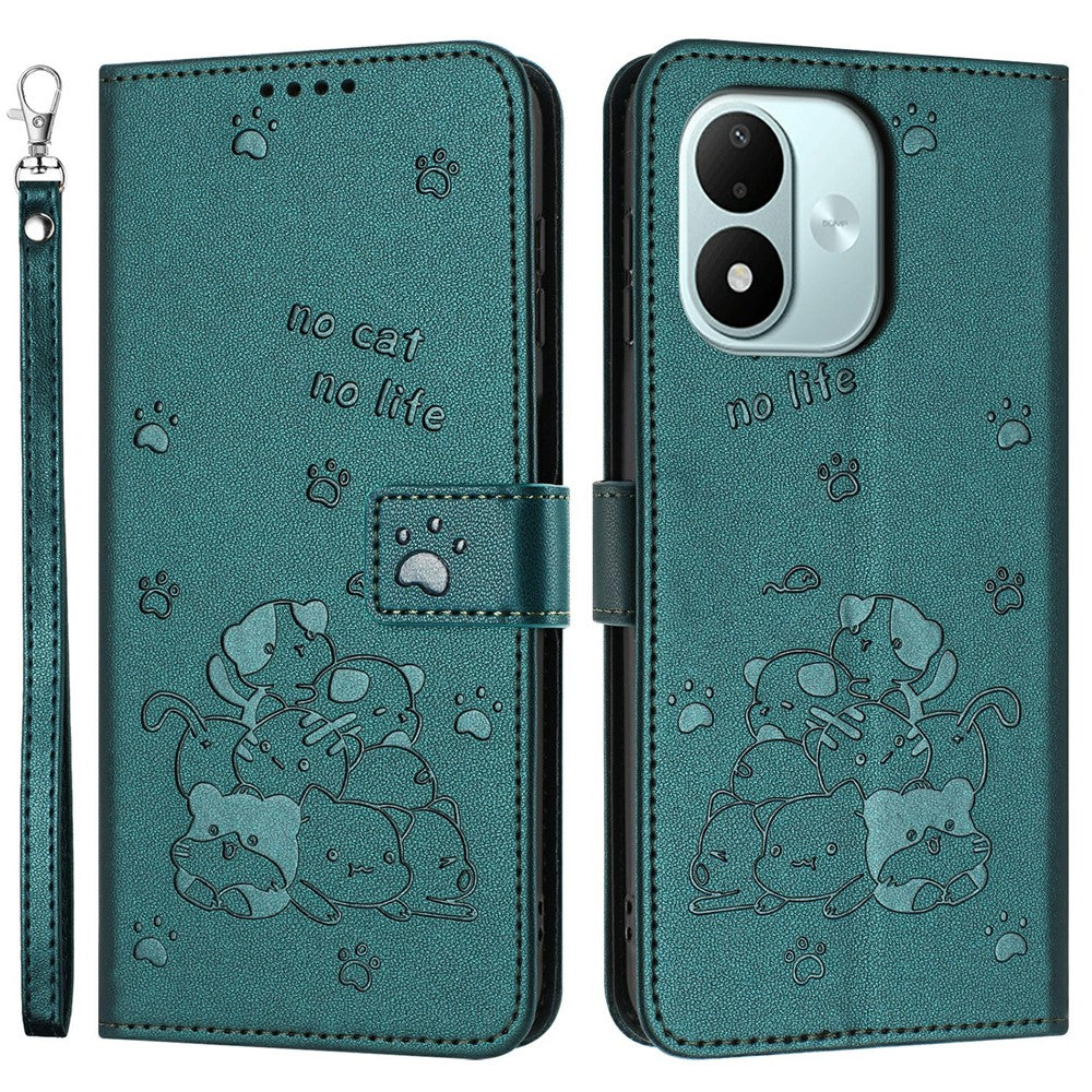 For Xiaomi Redmi Note 17 4G (Global) / Note 17 5G (Global) / Note 17 (India / China) 5G  Wallet Case Cats Imprint Leather Phone Cover with Strap