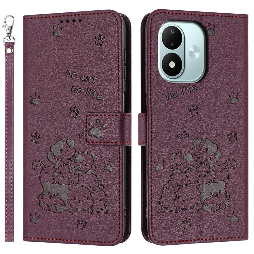 For Xiaomi Redmi Note 17 4G (Global) / Note 17 5G (Global) / Note 17 (India / China) 5G  Wallet Case Cats Imprint Leather Phone Cover with Strap