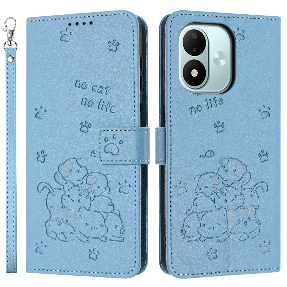 For Xiaomi Redmi Note 17 4G (Global) / Note 17 5G (Global) / Note 17 (India / China) 5G  Wallet Case Cats Imprint Leather Phone Cover with Strap